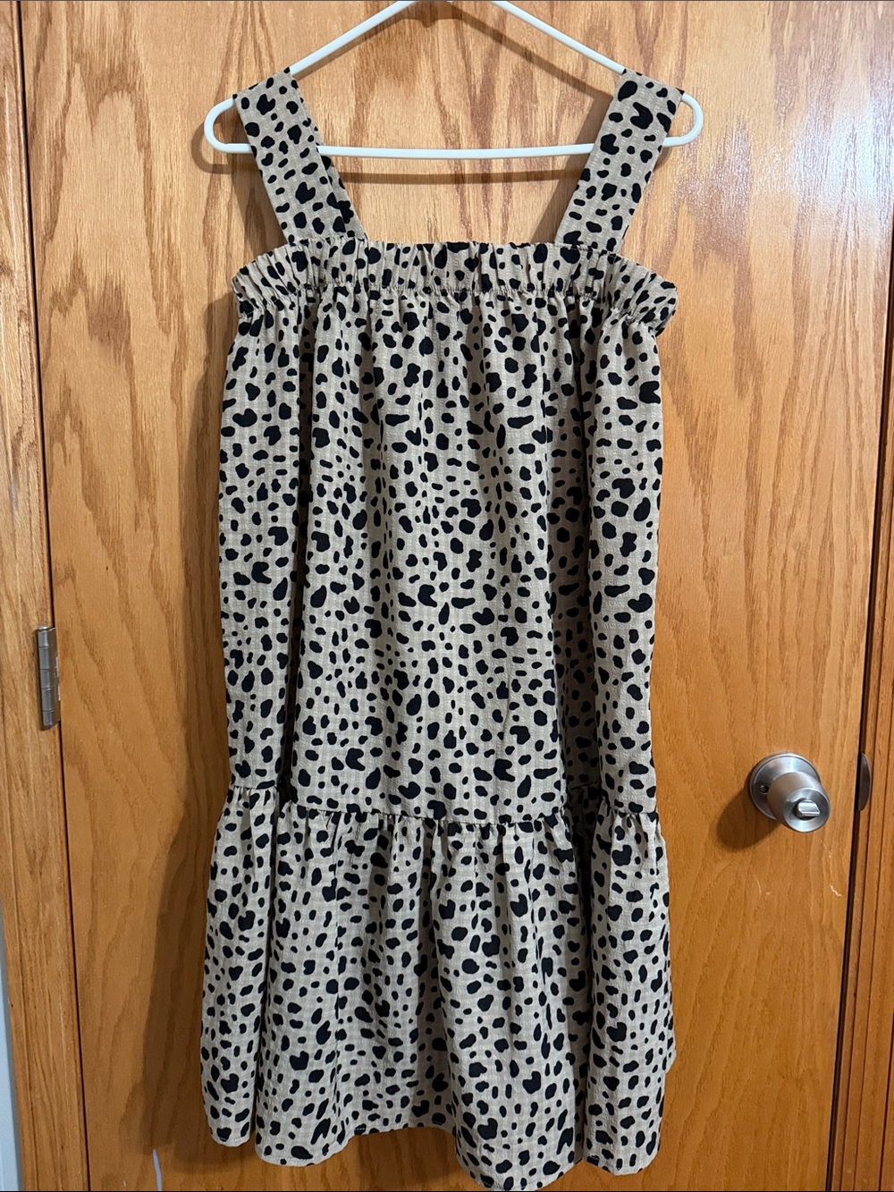 Tan and Black Spotted Sleeveless Tiered Sundress